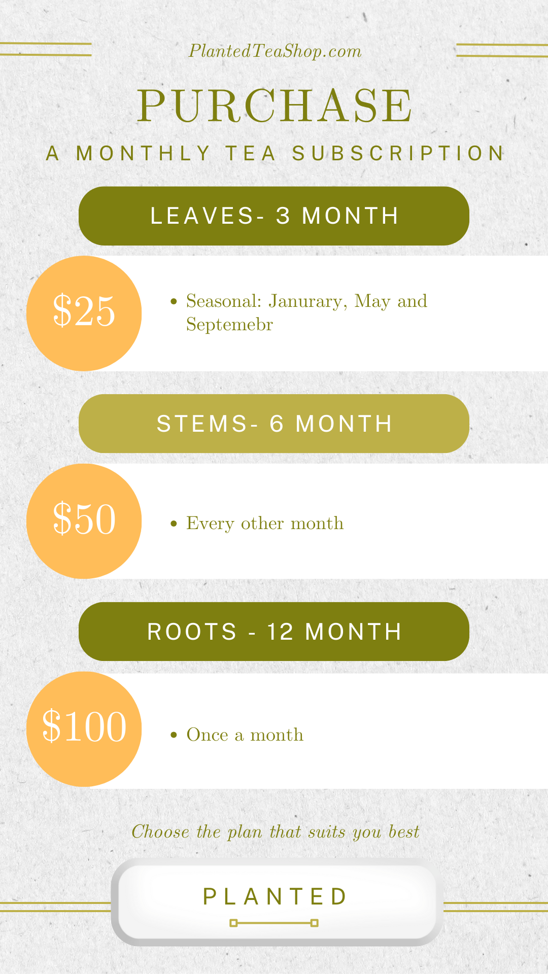 Monthly Tea (3,6 or 12)